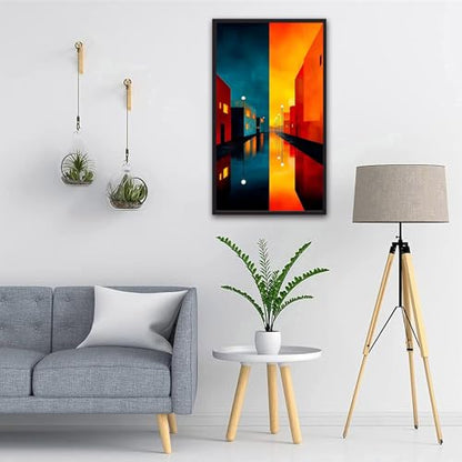 ARTGOTO Large Paint by Numbers for Adults Abstract Cityscape | 15.7x27.5inch/40x70cm Paint by Number Kit on Canvas, Urban Street Reflection Acrylic Painting Set, No Frame - color: PBN037