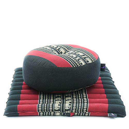 Leewadee Meditation Cushion Set – 1 Small Zafu Yoga Pillow and 1 Small Roll-Up Zabuton Mat Filled with Kapok - color: Sf13 - Red, Black