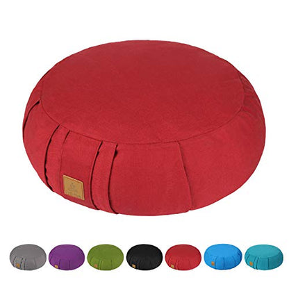 Round Zafu Meditation Cushion, D=15" H=5.5" Zabuton Meditation Pillow, Yoga Bolster/Pillow, Floor seat, Zippered Organic Cotton Cover, Natural Buckwheat, Kneeling Pillow - color: Wine Red