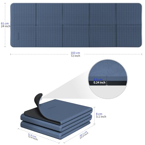 Readaeer Double Color Yoga Mat - 72"x24"x0.24" (6mm),Non-Slip TPE Exercise Mat - color: Blue & Black