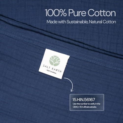 Salt Earth 100% Cotton Gauze 80"X90" Queen 4 Layered Blanket- Navy Blue | Premium Muslin Blanket for Couch,Bed,Living,Summer Lightweight, All Seasons Blankets & Throws, Boho,Travel & Skin Friendly - color: Navy Blue, size: 80"X90" Queen