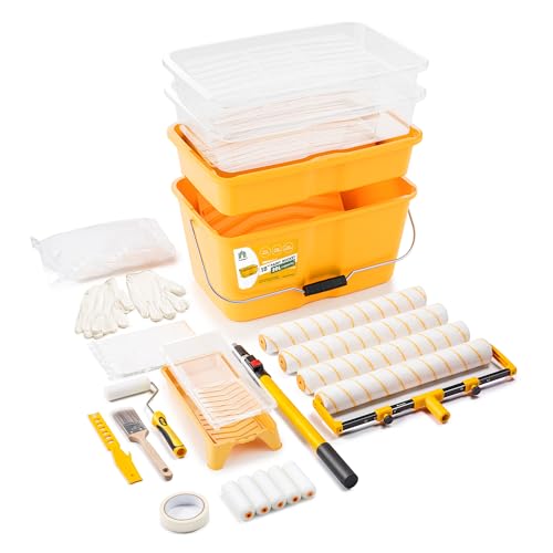 VOOMEY 28PCS 18 Inch Paint Roller Kit, Large Roller with Extension Pole | Complete Painting Set with Bucket and Tray for Fast Coverage on Walls, Ceilings and Large Interior Projects - size: 18inch 28pc