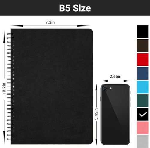 EUSOAR Graph Paper Notebook, B5 3Packs 7.3"x10.2" 120 Pages Graphing Paper Notebook Journals, Spiral Graph Composition Notebook for Math Science Engineering Artist Drawing-Black/Royal Blue/Kraft - color: Black/Royal Blue/Kraft, size: B5