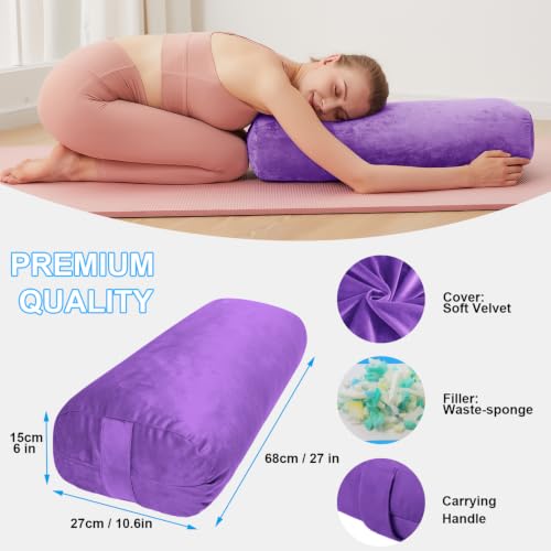Yoga Bolster Pillow for Restorative & Yin Yoga, Meditation Cushion - color: Purple