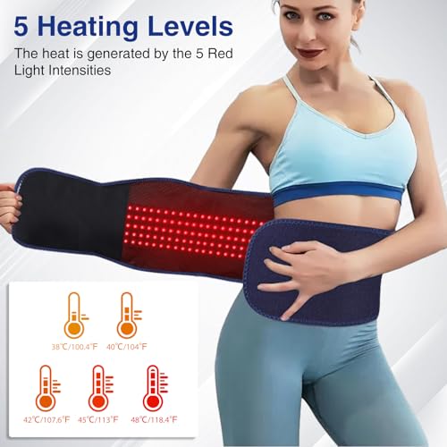 Cordless Back Massager Belt - FSA-HSA Eligible Red Light Therapy Massage Belt with 5 Heating Levels,3 Vibration Modes, Lower Back Massager for Pain Relief Deep Tissue,4 Motors,Battery-Powered (Blue)