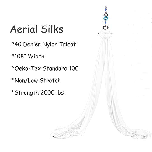 Aerial Silks Yoga Swing Set, Fitness Aerial Yoga Kit - color: White