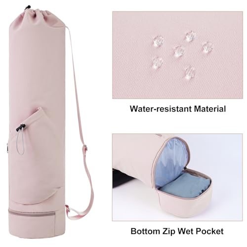 sportsnew Yoga Mat Bag with Water Bottle Pocket & Wet Pocket for Women - color: Pink, size: Medium