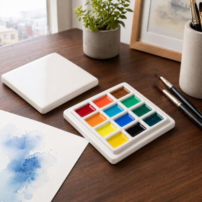 12 Grids Ceramic Palette - Durable Mixing Tray for Watercolor, Gouache, Acrylic, and Oil Paints