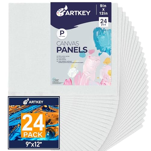 Canvas Panels 9x12 Inch 24-Pack, 10 oz Primed 100% Cotton White Blank Small Canvases for Painting, Flat Canvas Board for Oil Acrylics Watercolor & Tempera Paints - size: 9"x12", style: 24-Pack