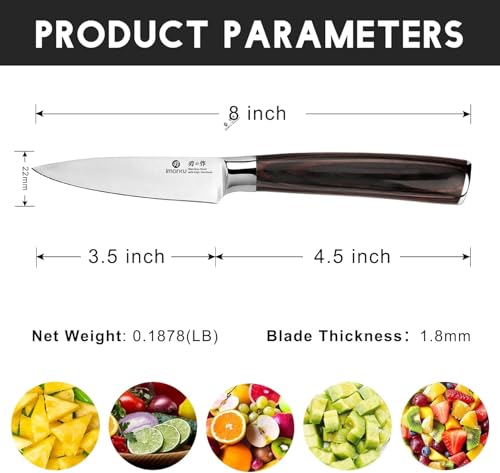 imarku Paring Knife 3.5 Inch, Japanese High Carbon Stainless Steel | Ultra Sharp Fruit Knife, Small Kitchen Knife for Peeling Fruits, Ergonomic Pakkawood Handle, Unique Gifts for Men and Women - color: Brown Handle