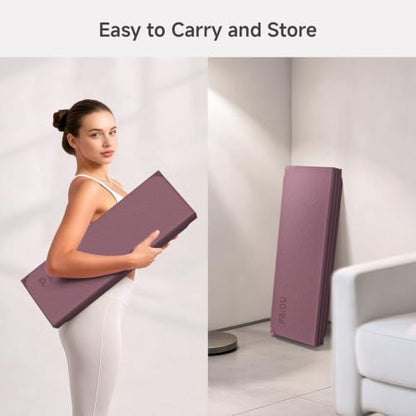 PAIDU Foldable Yoga Mat 10mm Thick, 75"x26" Non-Slip Fitness Exercise Mat - color: Deep Pink