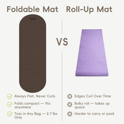 WeiLa Foldable Yoga Mat,10mm Extra Thick,Extra Long (75"x26") for Women&Men - color: Brown &Bamboo Cream