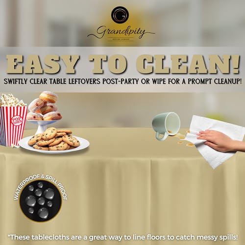 Grandipity Plastic Table Cloth Disposable 12 Pack 84" Round Beige | Plastic table covers, durable disposable tablecloths, fade and tear-resistent table cover for party, event - color: Beige, size: 84in. Round