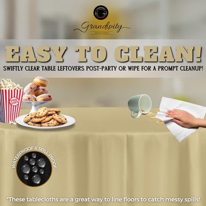 Grandipity Plastic Table Cloth Disposable 12 Pack 84" Round Beige | Plastic table covers, durable disposable tablecloths, fade and tear-resistent table cover for party, event - color: Beige, size: 84in. Round