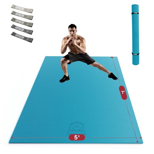 HAPBEAR Large Exercise Mat-6'x4'/7'x5'/6'x8'/6'x9'/6'x10'/6'x12'x 1/3"(8mm) - color: Lake Blue-High Density 7'×5'×⅓"