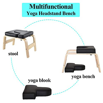 C-CHAIN Balanced Yoga Headstand Bench - Ideal for Workout, Fitness and Gym, for Both Beginner and Experience Yogis - Wood and PU Pads - Relieve Fatigue and Build Up Body - color: Black