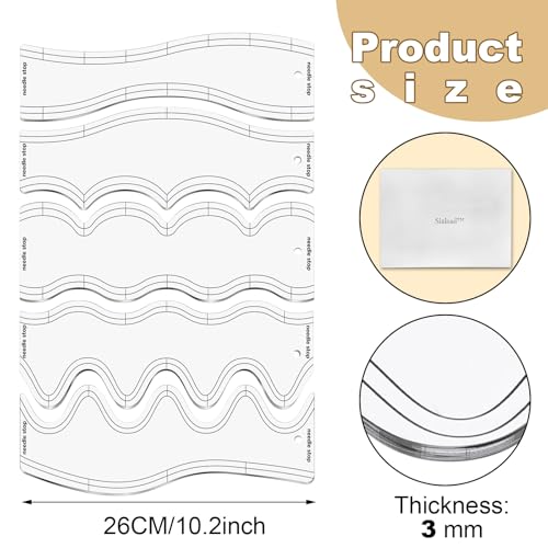 Sinload 5 Pcs Quilting Ruler and Templates 10.24 Inches Waves Ruler Acrylic Quilting Templates for Machine Quilting Free Motion Quilting Stencils Wavelengths Sewing Rulers for Patchwork Splicing