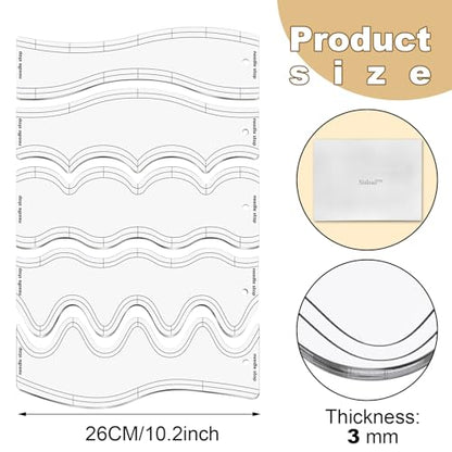 Sinload 5 Pcs Quilting Ruler and Templates 10.24 Inches Waves Ruler Acrylic Quilting Templates for Machine Quilting Free Motion Quilting Stencils Wavelengths Sewing Rulers for Patchwork Splicing