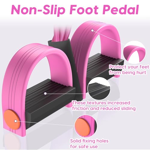 Pedal Resistance Band with Handles, 6-Tubes Natural Rubber Exercise Band - color: Pink