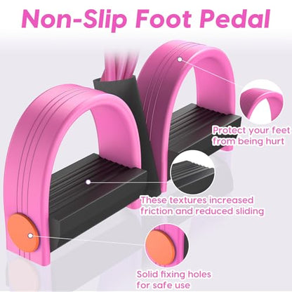 Pedal Resistance Band with Handles, 6-Tubes Natural Rubber Exercise Band - color: Pink