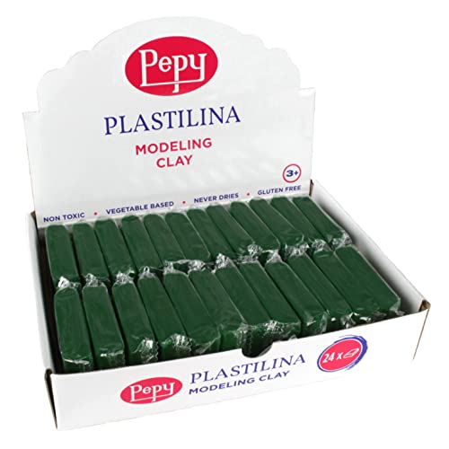 Pepy Plastilina Reusable and Non-Drying Modeling Clay; Set of 24 Bars, 1.4 Ounce Each, Perfect for Arts and Crafts Projects, Dark Green - color: Dark Green