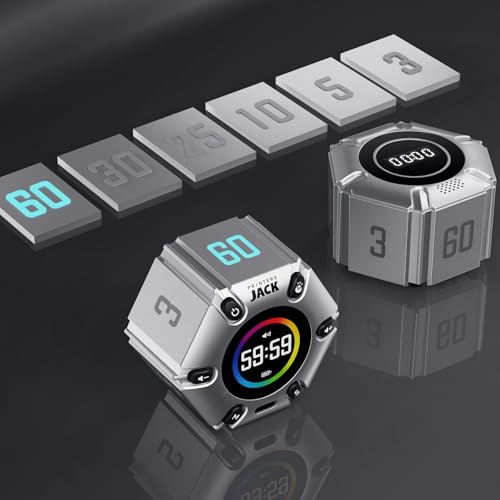 Printers Jack Pomodoro Timer - Productivity Cube, Visual Focus Timer, Mute & Vibration & Adjustable Sound Alert, for Office, ADHD, Study, Work, 3/5/10/25/30/60min & Custom Countdown - Silver - color: Silver