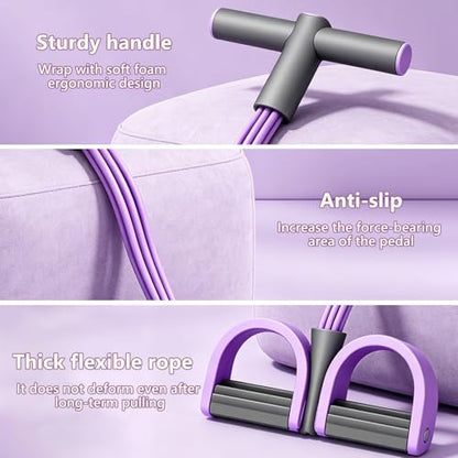 Pedal Resistance Band with Handle,4/6/8 Resistance Levels Elastic Pull Rope, Portable Fitness Bands for Leg Butt Training, Home Gym, Yoga, Pilates - size: 4 Levels（Purple ）
