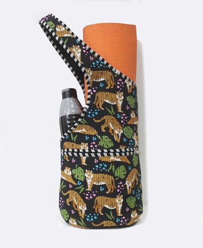 INDIAN CRAFT CASTLE Yoga Mat Bag | Tote Mat Bag | Sling Yoga Tote w/Large Side Pocket & Zipper Pocket | Yoga Mat Carrier Fits Most Size Mats - color: Black Panther