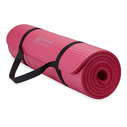 Gaiam Thick Yoga Mat, Exercise & Fitness Mat with Easy-Cinch Carrying Strap - color: Pink, size: 2/5" (10MM)
