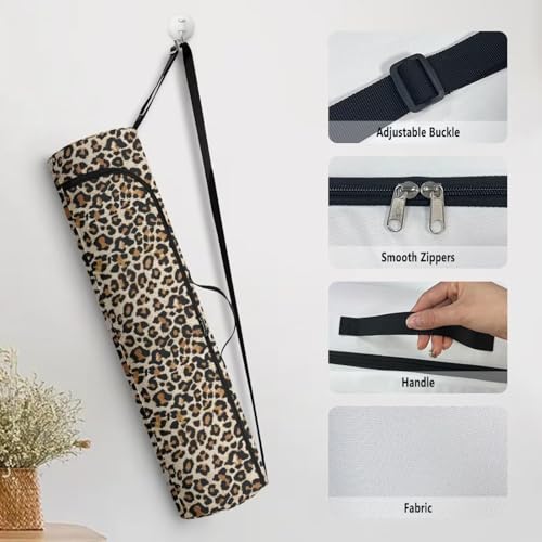 Yoga Mat Bag for Women & Men Full-Zip Yoga Mat Carrier Bag for Class Workout Park with Adjustable Strap - color: Leopard Print