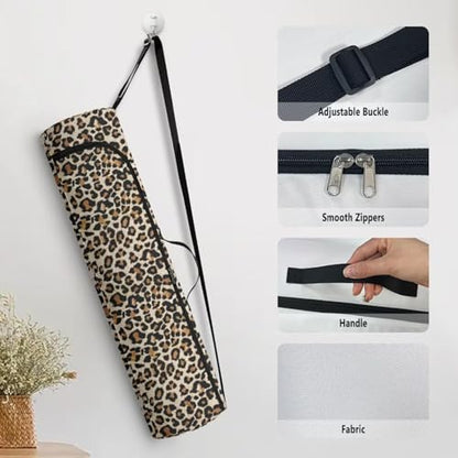 Yoga Mat Bag for Women & Men Full-Zip Yoga Mat Carrier Bag for Class Workout Park with Adjustable Strap - color: Leopard Print