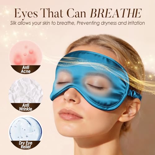 Breathable Silk Sleep Mask Blindfold, Elastic Blackout Eye Cover Headband for Sleeping Nap Travel Time, Peacock Blue, 1 Pack - color: Peacock Blue