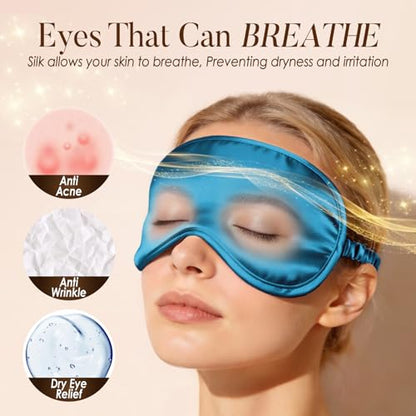 Breathable Silk Sleep Mask Blindfold, Elastic Blackout Eye Cover Headband for Sleeping Nap Travel Time, Peacock Blue, 1 Pack - color: Peacock Blue