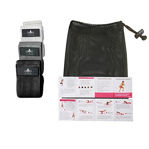 Hatha Yoga Large Resistance Band,14.5" x3.15",Fabric Exercise Loop Bands with Instruction Guide and Carry Bag, Set of 3. - color: Black Ash