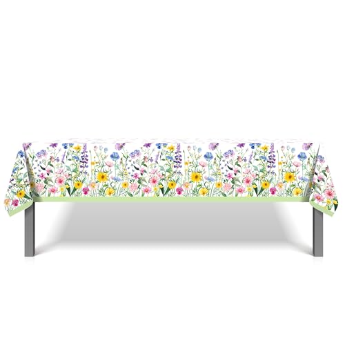 1Pc Blooming Wildflower Party Plastic Tablecloth 54 x 87 Inch Long Table Cover, Spring Butterfly Party Tablecover for Floral Theme Kids Baby Shower Birthday Dinner Picnic Kitchen Event - color: Blooming Wildflower