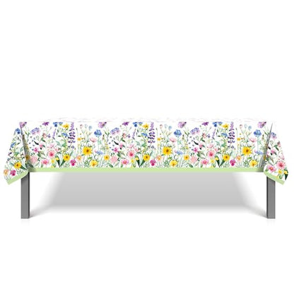 1Pc Blooming Wildflower Party Plastic Tablecloth 54 x 87 Inch Long Table Cover, Spring Butterfly Party Tablecover for Floral Theme Kids Baby Shower Birthday Dinner Picnic Kitchen Event - color: Blooming Wildflower