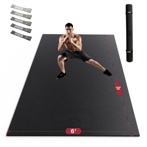 HAPBEAR Large Exercise Mat-6'x4'/7'x5'/6'x8'/6'x9'/6'x10'/6'x12'x 1/3"(8mm) - color: Black-high Density 12'×6'×⅓"