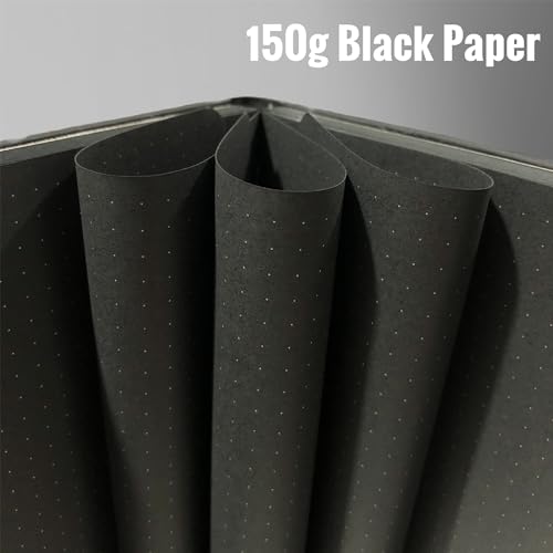 BUKE Dotted Journal - 150gsm Black Paper - 5 * 5mm DOT GRID Layout 160 Pages - A5 Size PU Leather Hardcover Drawing Sketch Notebook (Black) - color: Black