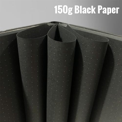 BUKE Dotted Journal - 150gsm Black Paper - 5 * 5mm DOT GRID Layout 160 Pages - A5 Size PU Leather Hardcover Drawing Sketch Notebook (Black) - color: Black