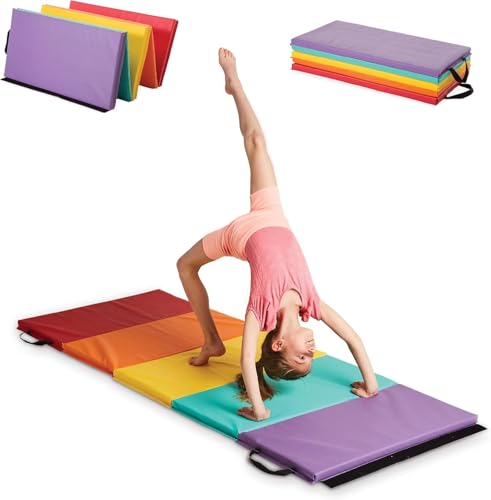 Hearthsong Tumbling Mat for Kids, 5-Panel Thick 1.25" Foldable Exercise Mat for Yoga, Pilates, Stretching, Folding Gymnastics Mats at Home, Gym Workout