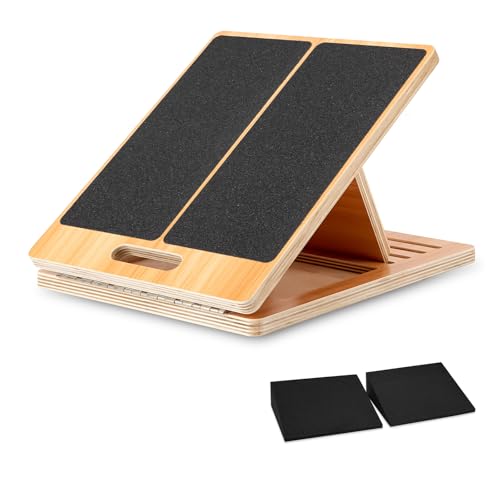 StrongTek 13" Large Yoga Foam Wedges (Pair) & Adjustable Wooden Slant Board Bundle – Ideal for Calf Stretch, Physical Therapy, and Stability Exercises