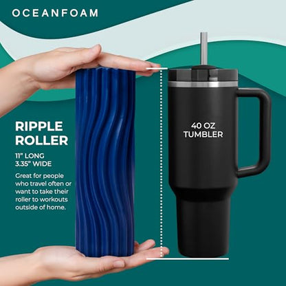 Oceanfoam Ripple Travel Foam Roller (11" x 3.35") Firm Mini Foam Roller for Physical Therapy, Deep Tissue Massage, Back Pain - High Density, Ergonomic Wave Textured - Yoga, Exercise (Royal Blue) - color: Royal Blue