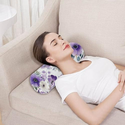 Purple White Lotus Flowers and Berries Neck Roll Pillow Bolster Round Health Memory Foam Long Cervical Cylinder Pillows with Removable Washable Cover for Body Bed Legs Back Yoga - color: Blue and White Silver Lotus Flowers and Berries