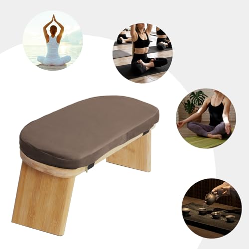 Meditation Bench, Foldable Mediation Stool, Portable Kneeling Meditation Bench with Carry Bag, Prayer Bench with Meditation Cushion, Kneeling Stool for Seiza & Yoga Practice (Coffee) - color: Coffee