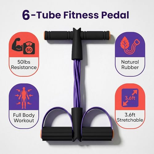 Pedal Resistance Bands with Handles for Home Work Out - color: Purple 02