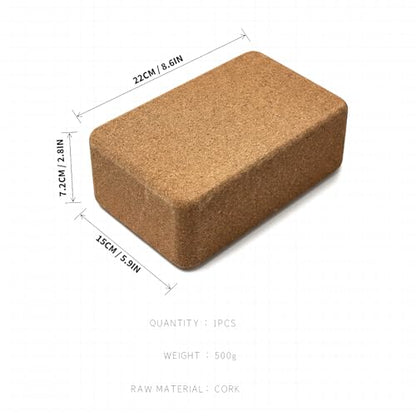 Cork Yoga Block, 9x6x3 Yoga Brick Cork Blocks Non-Slip for Pilates | Lightweight Yoga Accessories for Women & Men Stretching