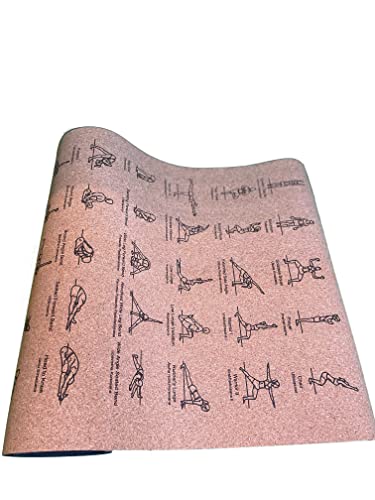 Instructional Cork Yoga/Exercise Mat |Poses in English and Sanskrit| Fade-Proof | Great for Daily Use| Non-slip| Carry Strap Included!