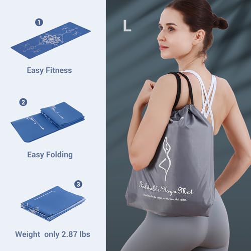 Avoalre Yoga Mat Foldable - Textured Non Slip Exercise Mat -Travel Lightweight Hot Yoga Mat with Carry Bag for Pilates & Home Workouts (72"L x 24"W x 3mm Thick) - color: Blue