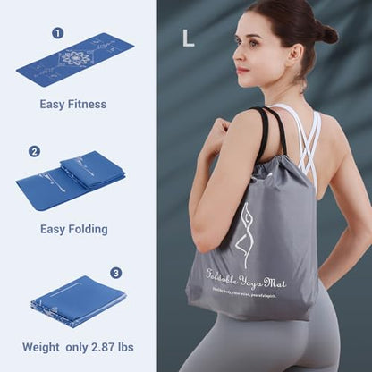 Avoalre Yoga Mat Foldable - Textured Non Slip Exercise Mat -Travel Lightweight Hot Yoga Mat with Carry Bag for Pilates & Home Workouts (72"L x 24"W x 3mm Thick) - color: Blue
