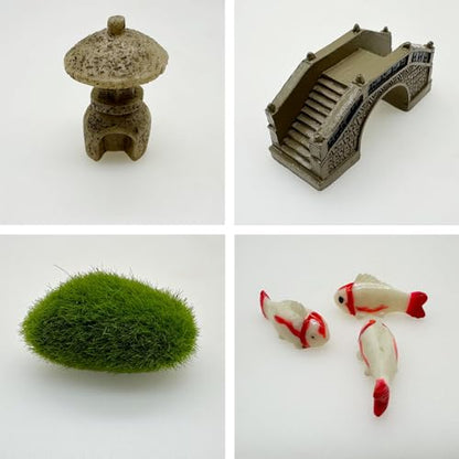 Woohome Zen Garden Kit - 21.5 x 17.5cm Japanese DIY Mini Rock Garden Meditation Ornaments Landscape Sand Table Resin Decoration with 7 Handmade Bamboo Tools